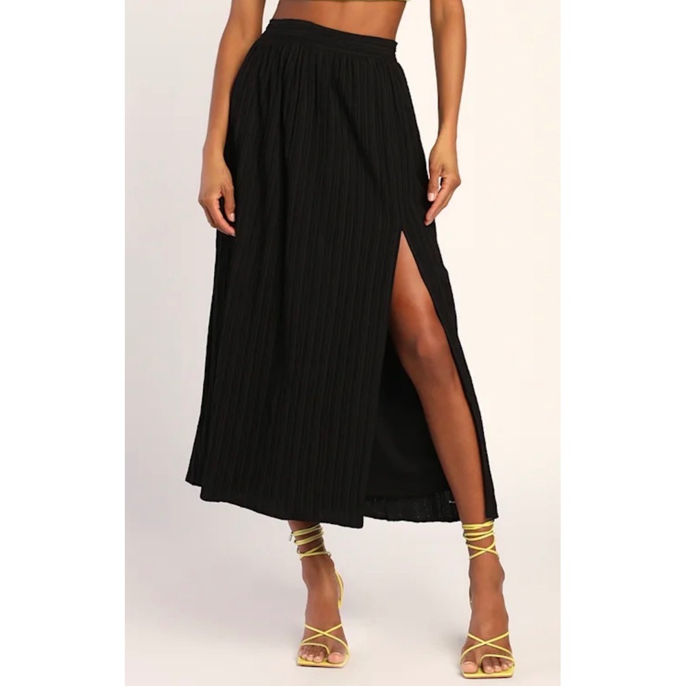 NWT Lulus Size Large Midsummer Memories Black Mid-Rise Maxi Skirt Flowy Lined